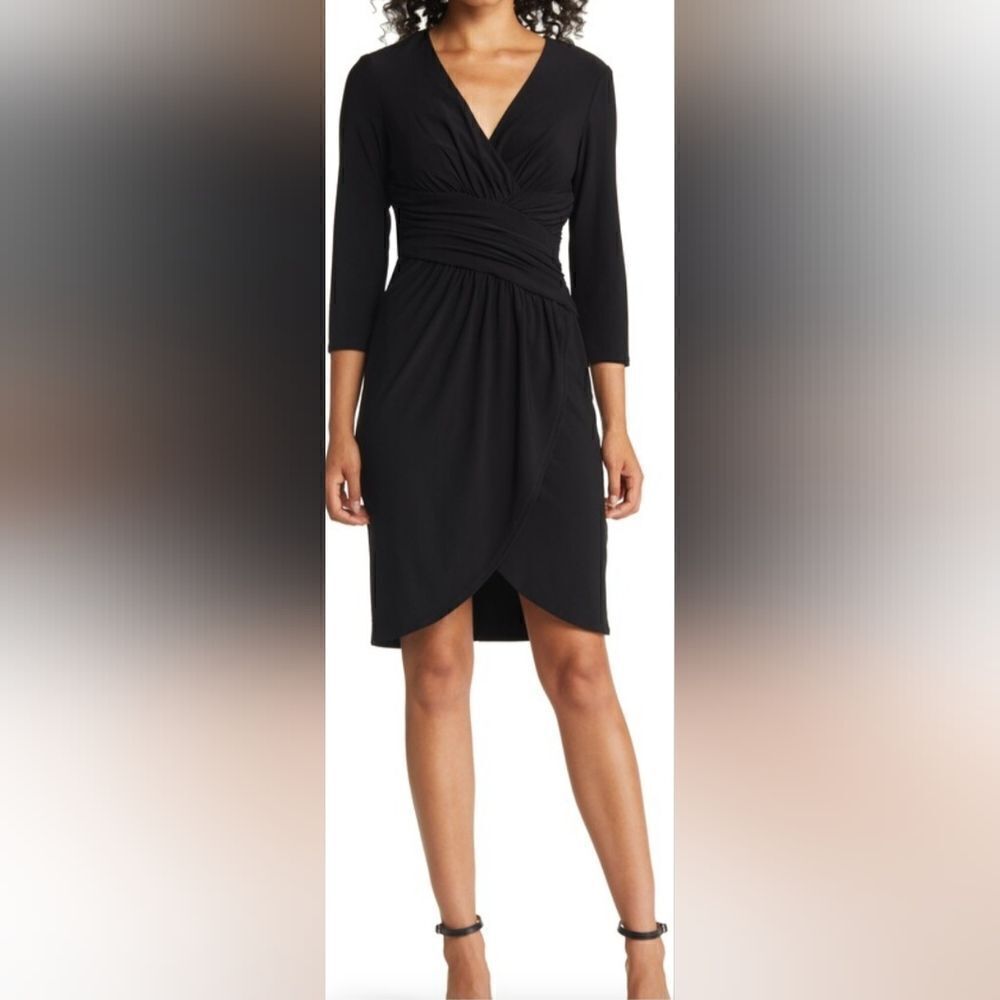 Eliza J Wrap Front Tulip Hem Cocktail Dress NWT size 8 Black